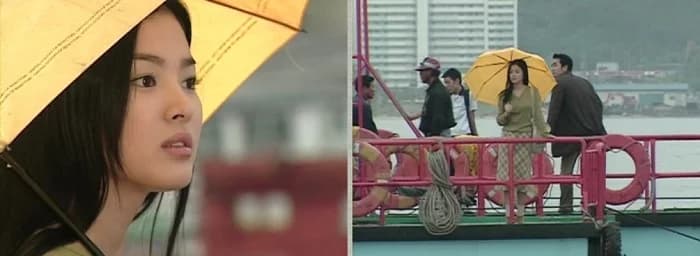 Eun-seo’s yellow umbrella on the Abai Village ferry