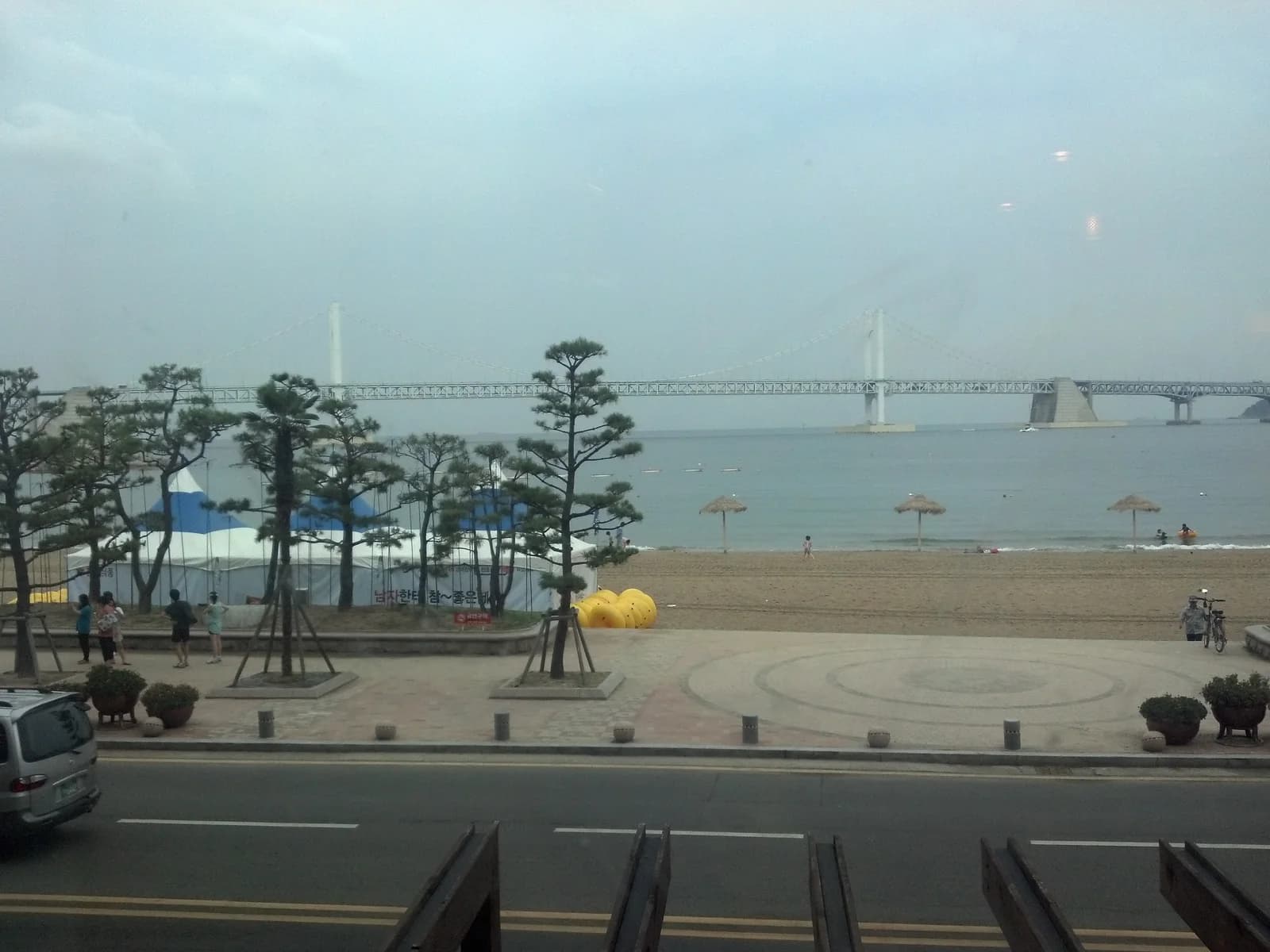 Gwangalli’s beachfront road and Gwangan Bridge seen from shore