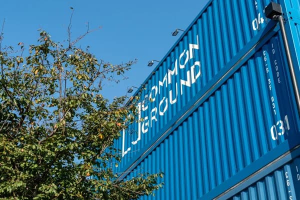 The blue shipping containers at Common Ground in Seoul, photographed in 2024.